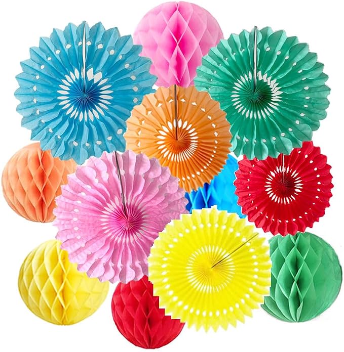 12pcs 6'' 8'' Honeycomb Balls Tissue Paper Fans Party Honeycomb Ball Fans | by Yangeey