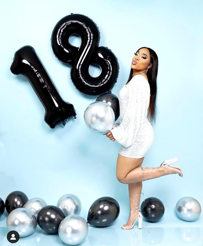 8 Balloon Numbers Birthday Decorations, 40In Black Balloons - Image 2
