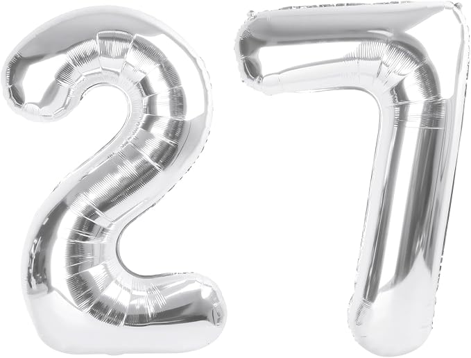 27 Balloon Number 40 Inch Silver Balloons by Mluchee