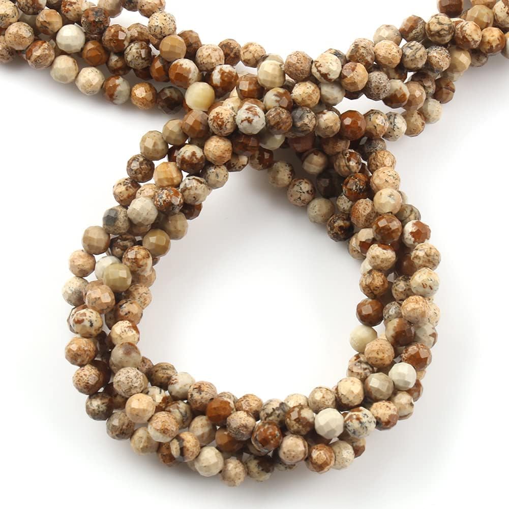 Song Xi 180pcs 2mm Natural Picture Gemstone Beads Faceted Round Loose Stone Beads for Jewelry Making