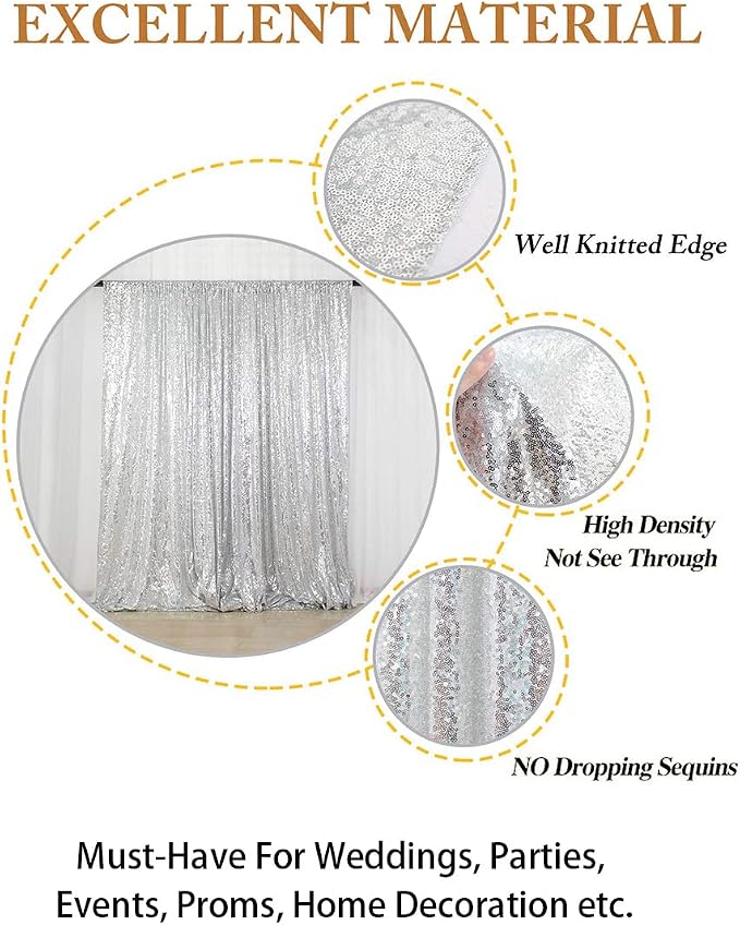 ShinyBeauty 5x7FT Silver Sequin Photo Backdrop Curtain - Image 4