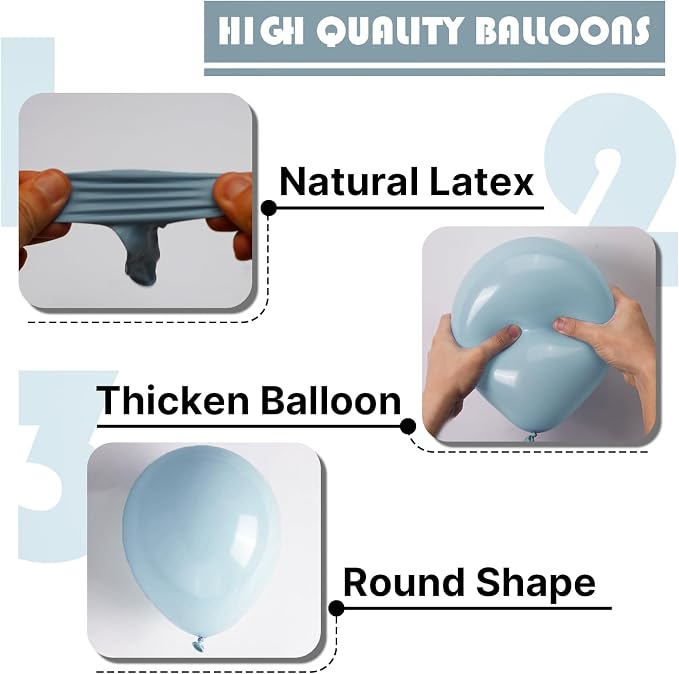 PartyWoo Dusty Blue Balloons 100pcs Light Blue Aqua Boho Color | 12 Inch - Image 8