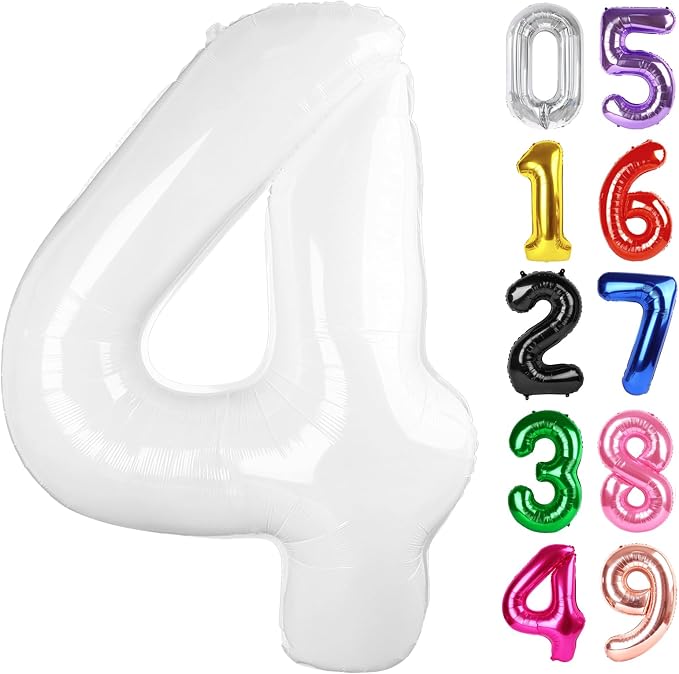 White Number 4 Balloon 40 Inch, 4th Birthday Party Decorations Men Women | Foil by IWERP