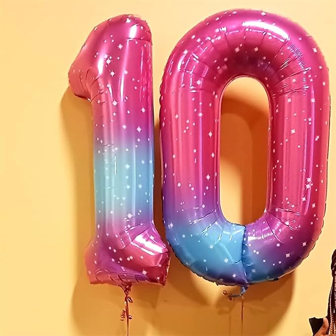 Gradient Blue Pink 2 Balloons, 40 Inch Giant Helium Foil Number 0-9 Rainbow 2th - Image 7