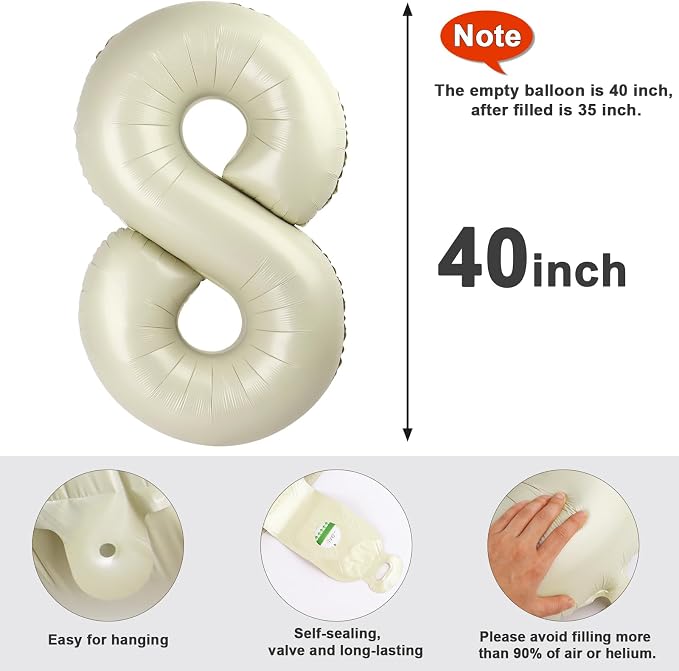 8 Balloon Numbers Party Decorations, 40In Cream Balloons - Image 5