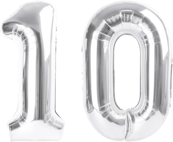 Number Balloons 10 Balloon 40 inch Silver by Enyeopd
