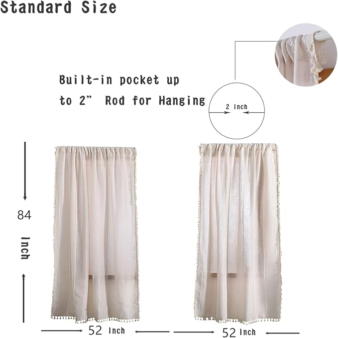 RoomTalks Boho Beige Curtains for Bedroom Living Room 84 Inch Length French - Image 6