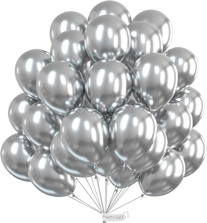 PartyWoo Silver Balloons 50pcs Latex Helium Balloons 12 Inch | Birthday Wedding by PartyWoo