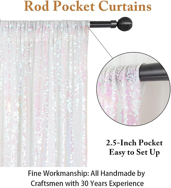 ShinyBeauty Sequin Backdrop 7FTx7FT Iridescent White Shimmer Wall Drapes - Image 3