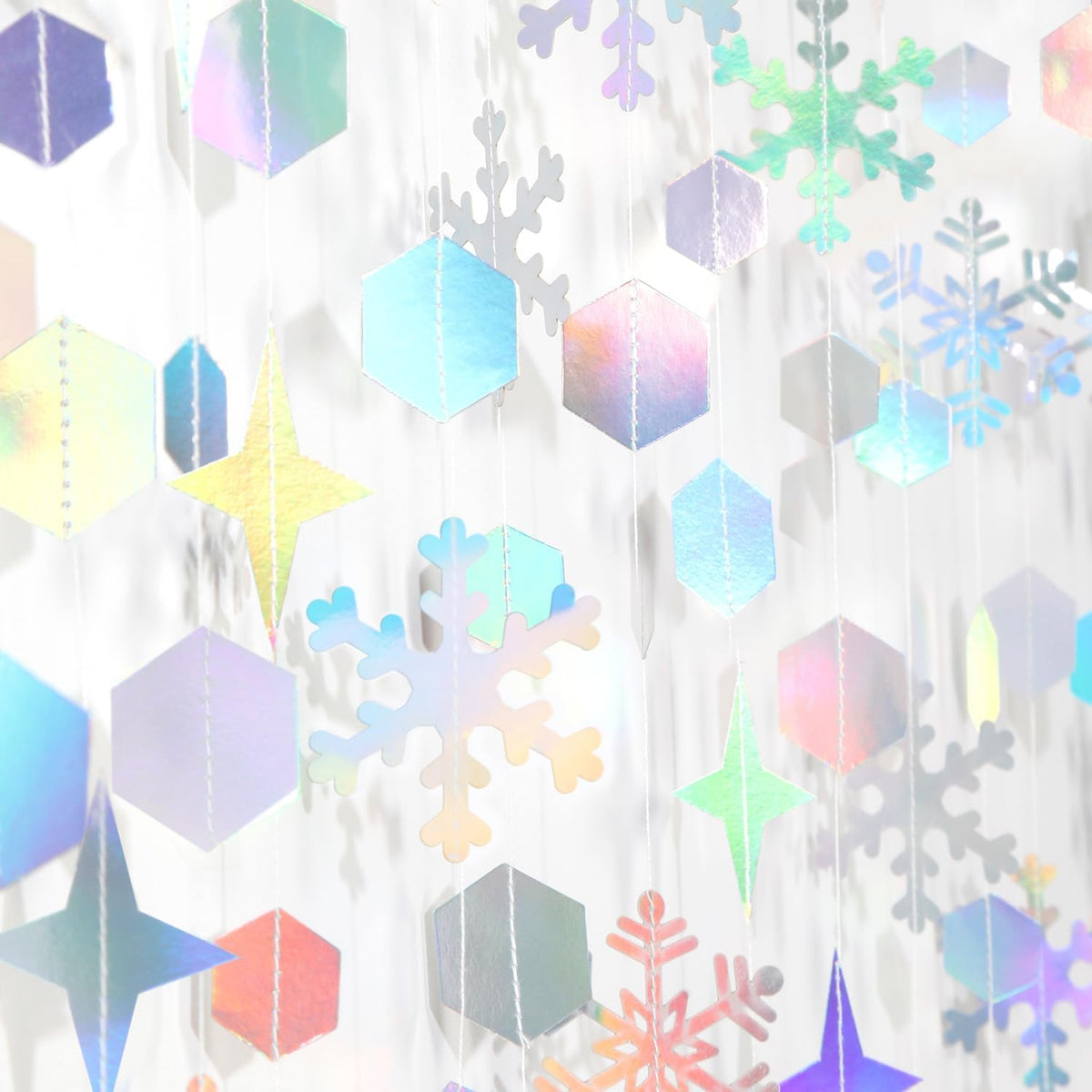 Snowflake-Snow Iridescent-Holographic Christmas Party-Decorations Streamers - 52Ft White Winter Wonderland Frozen Hanging Paper Garland Banner,Birthday Wedding Baby Shower New Year Supplies Hugtmr