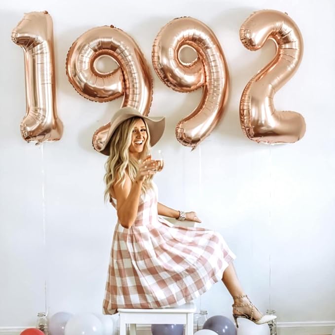 40 Inch Rose Gold Large Numbers Balloons 0-9, Self Inflating Foil Number 9 - Image 3