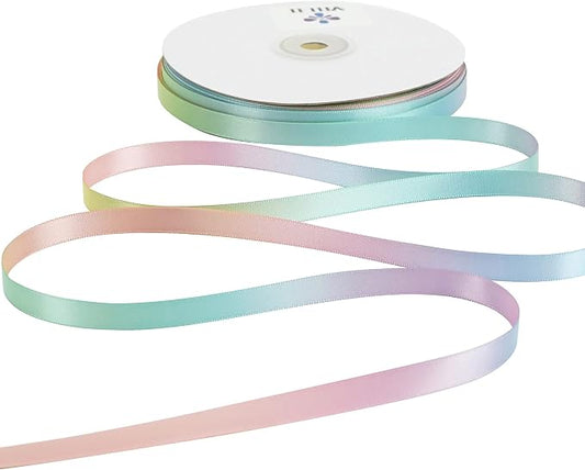 Pastel Satin Ribbon Pastel Rainbow Ribbon Pastel Color Craft Ribbons 3/8 inch by MEEDEE