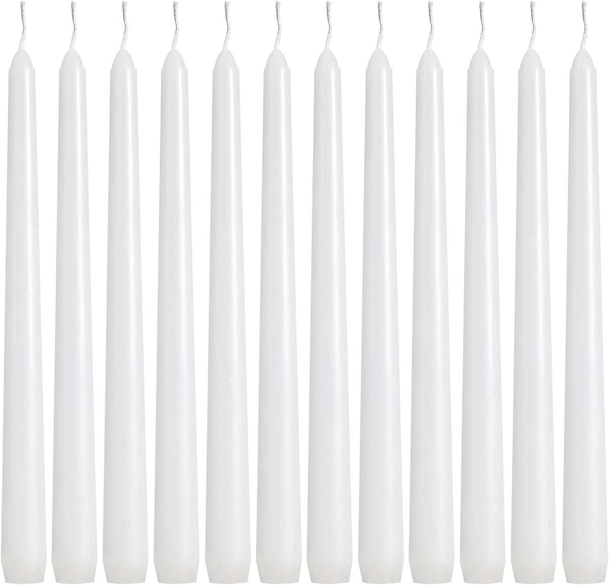 36 Pack White Taper Candles, 7-8 Hours Burn Time, Unscented, Smokeless and Dripless, 0.8 x 10 Inch Dinner Candle Set for Household, Wedding, Party and Home Décor Candlesticks