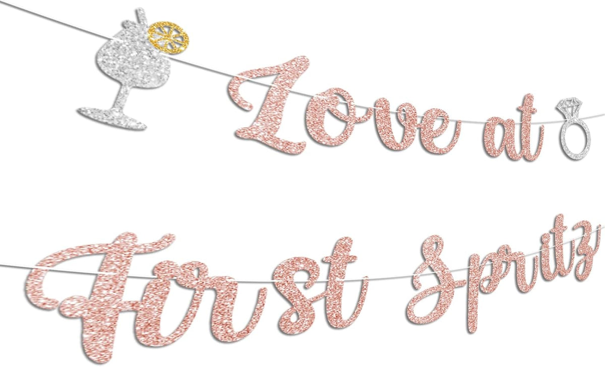 Love At First Spritz Wedding Banner - Bridal Shower Decorations, No Diy, Glitter Just Engaged Spritz Party Banners for Wedding/Engagement/Bachelorette Party Decorations Supplies, Rose Gold.