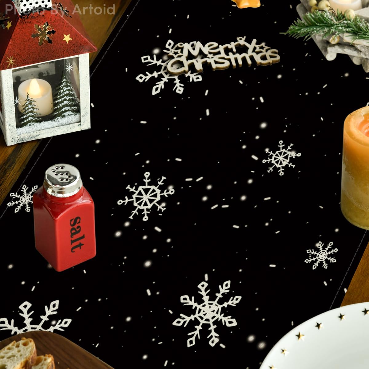 Artoid Mode Black Snowman Snowflake Let it Snow Winter Table Runner, Christmas Kitchen Dining Table Decoration for Home Party Decor 13x108 Inch
