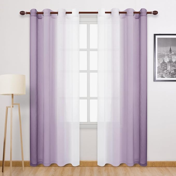 DWCN Faux Linen Ombre Sheer Curtains by DWCN