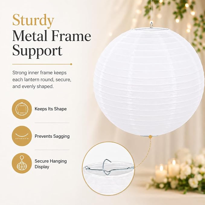 LIHAO 12 Inch White Round Paper Lanterns | Chinese Lantern, Hanging Décor - Image 5