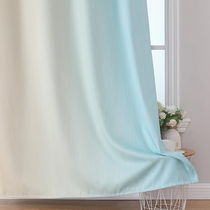 Aqua and Beige Ombre Blackout Curtains 72 Inches Length - Image 6