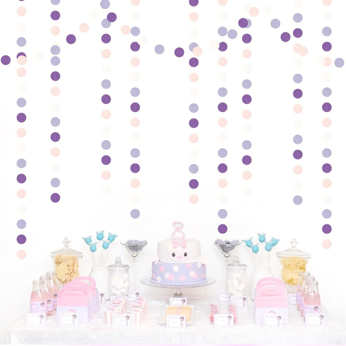 Purple-Pink White Party-Decorations Paper Garland - 52ft Lavender Birthday Streamers Banner, Lilac Baby Bridal Shower Wedding Bachelorette Hanging Supplies Decor Hugfond