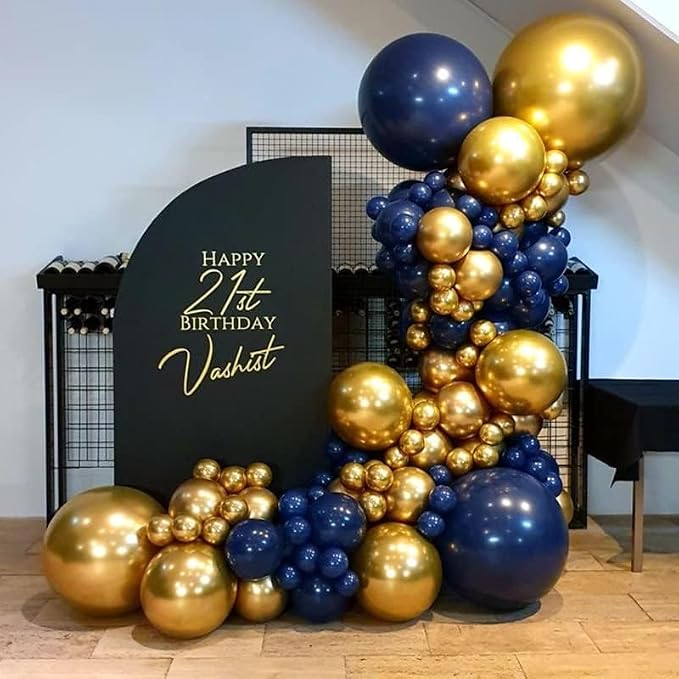 Navy Blue Balloons Arch Garland Kit 119pcs Chrome Gold Balloons - Image 2