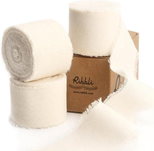 Ribbli 3 Rolls Ivory Ribbon 1.5 Inch x 18Yards Cream White Handmade Cotton by Ribbli