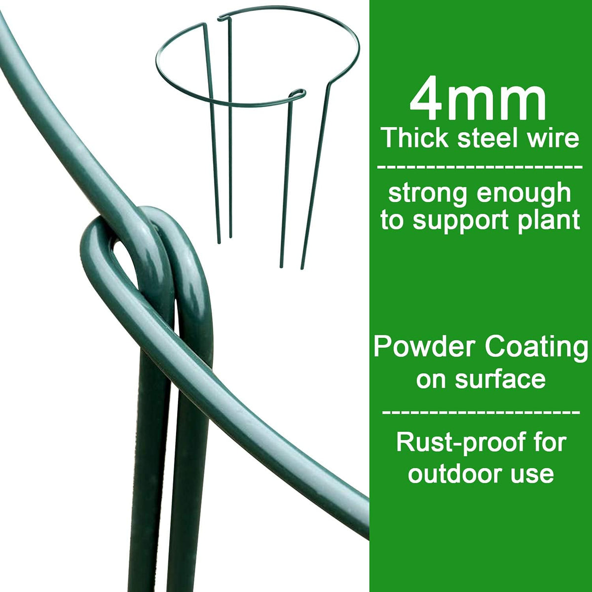 HiGift 10 Pack Peony Cages and Supports, 10" (W) x 16"(H) Plant Support, Heavy Duty Metal Plant Support Stake for Indoor Plants Half Round Garden Stakes Plant Support Ring for Hydrangea,Flower Outdoor