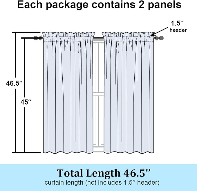 Simplebrand Navy Blue Semi Sheer Curtains 45 Inch Length 2 Panels, Geometric - Image 7