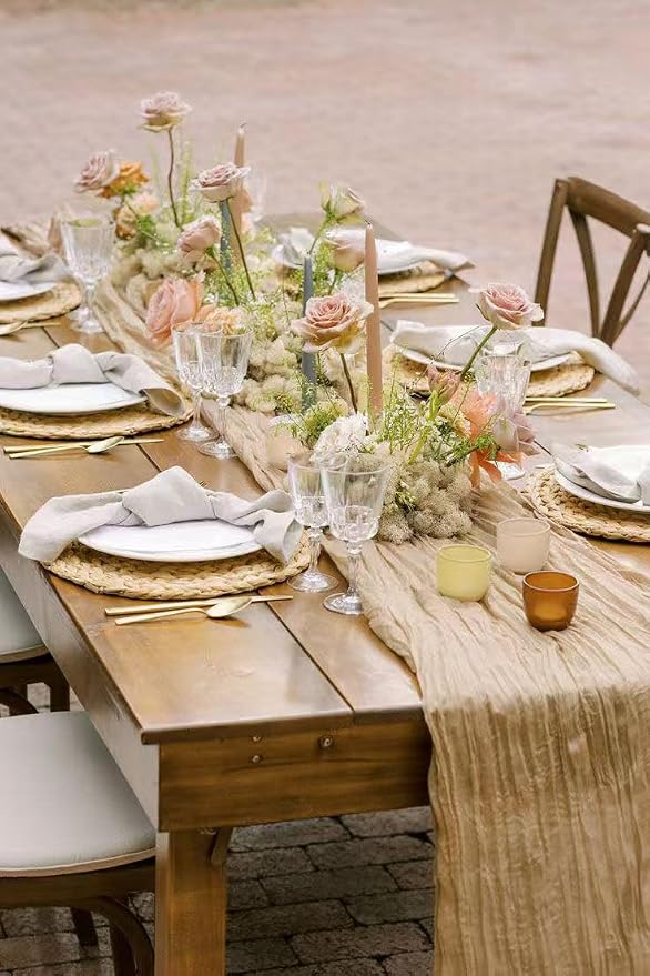 12Pack Beige Cheesecloth Table Runner 20x120inch Gauze Table Runners | Boho - Image 2