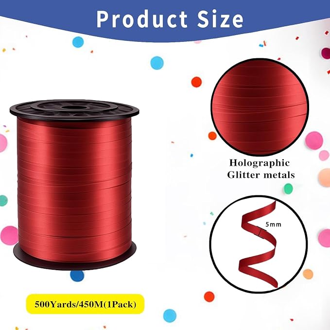 500 Yard Premium Red Curling Ribbon, 3/16" PVC Plastic Curly Ribbon - Image 2
