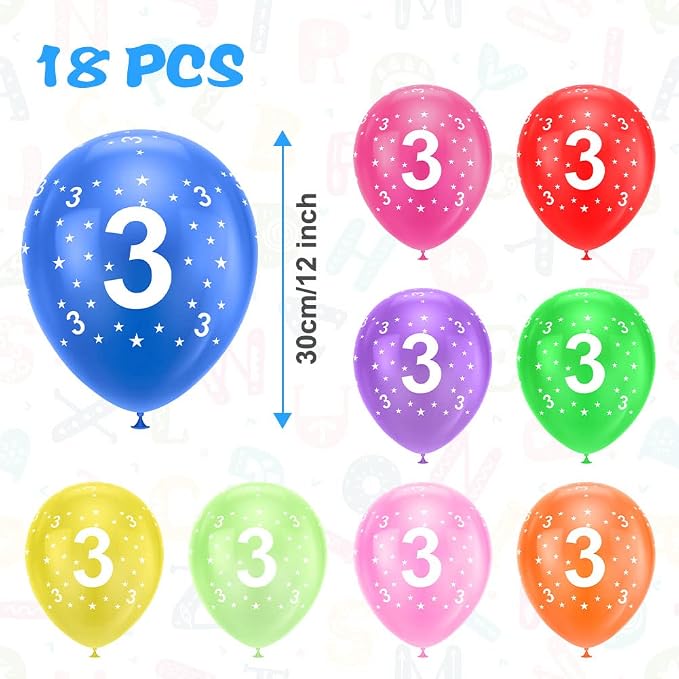 Ainiv 3rd Birthday Balloons 18PCS, 12inch Numbers Printed Latex Party Balloons - Image 2