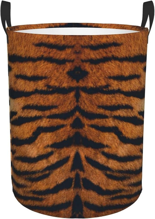 Tiger Animal Texture Round Laundry Hamper Storage Basket Toys Clothes Organizer by Gbuzozie