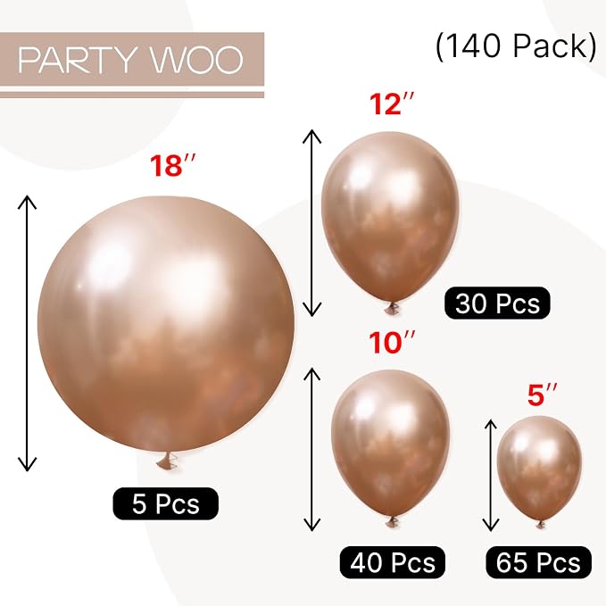 PartyWoo Metallic Rose Gold Balloons 140pcs Chrome Champagne Gold Color | 18 12 - Image 6