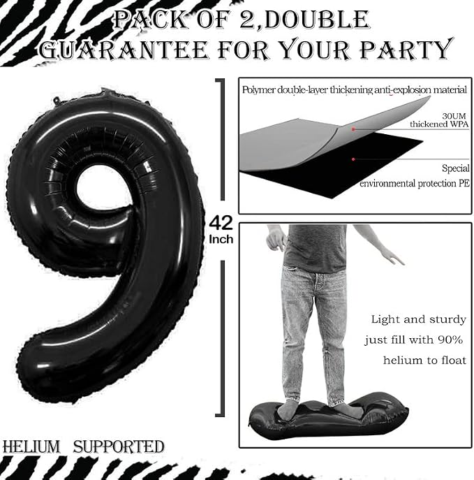 Black Foil Balloons Number 9, Huge Number Balloons - Image 3