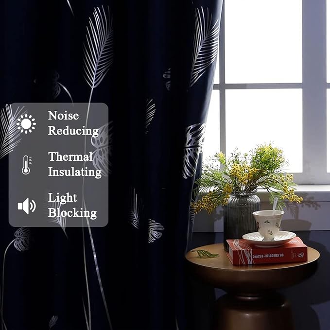 Silver Blackout Curtain for Bedroom 100W x 84L Inch Elegant Silver Palm Tree - Image 6