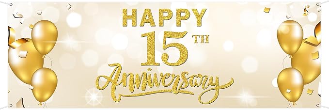 WeBenison Large Happy 15th Anniversary Banner 15 Wedding Commemoration Garden by WeBenison