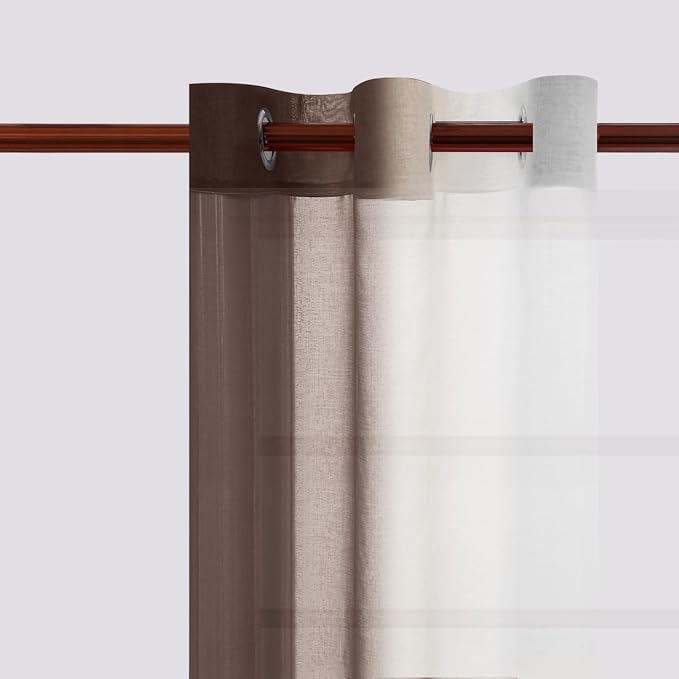 DWCN Brown Faux Linen Ombre Sheer Curtains - Image 2
