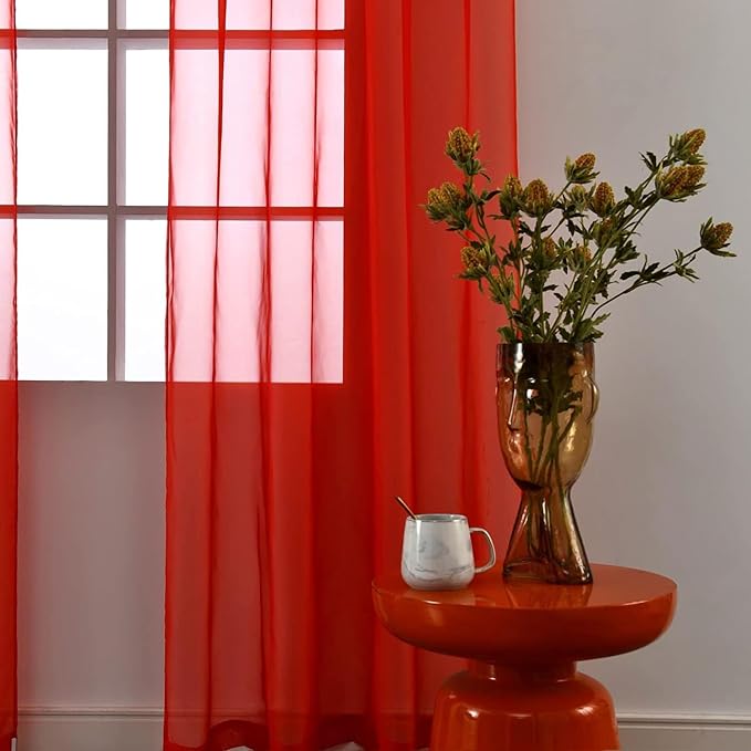 SpaceDresser Sheer Red Curtains 4 Panels Rod Pocket Semi-Sheer Curtain 72 - Image 5