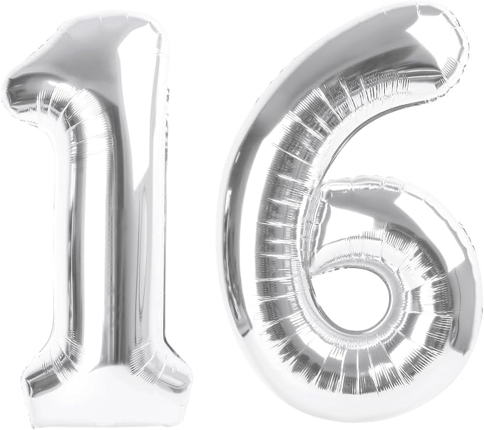 Large Number Balloons 40 Inch Silver 16 Balloon by Mluchee
