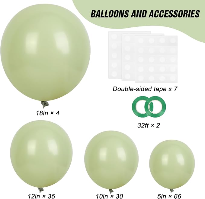 RUBFAC Dusty Green Balloons 129pcs Different Sizes Pack of 18 12 10 5 Inch | - Image 2