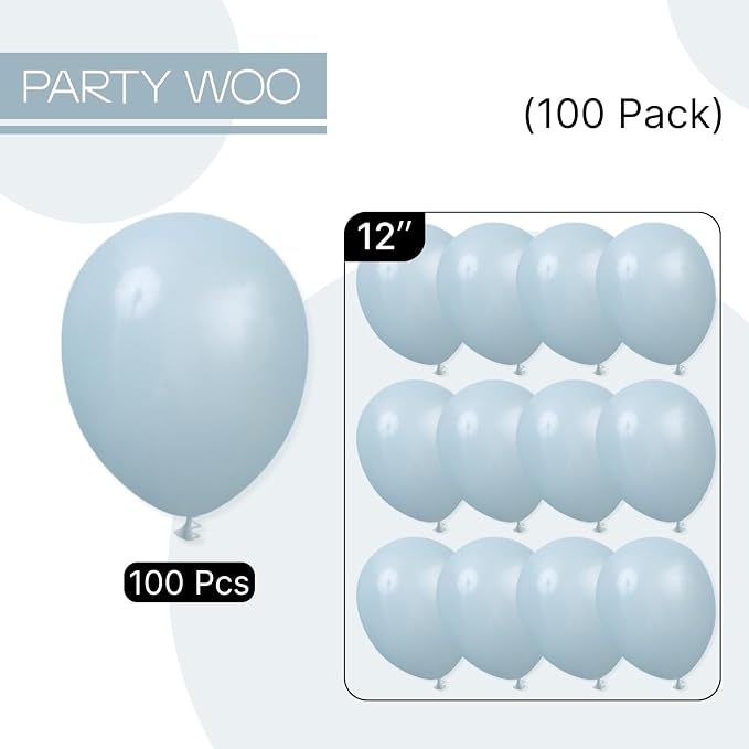 PartyWoo Dusty Blue Balloons 100pcs Light Blue Aqua Boho Color | 12 Inch - Image 7