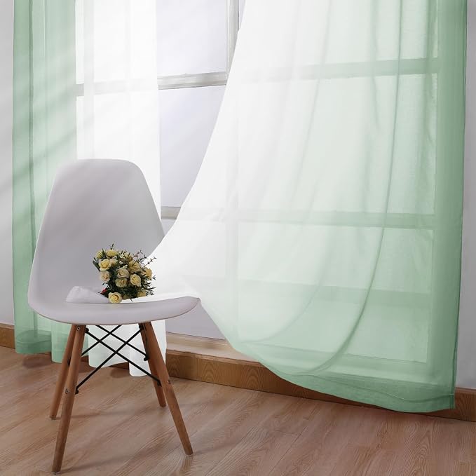 DWCN Light Sage Faux Linen Ombre Sheer Curtains - Image 2