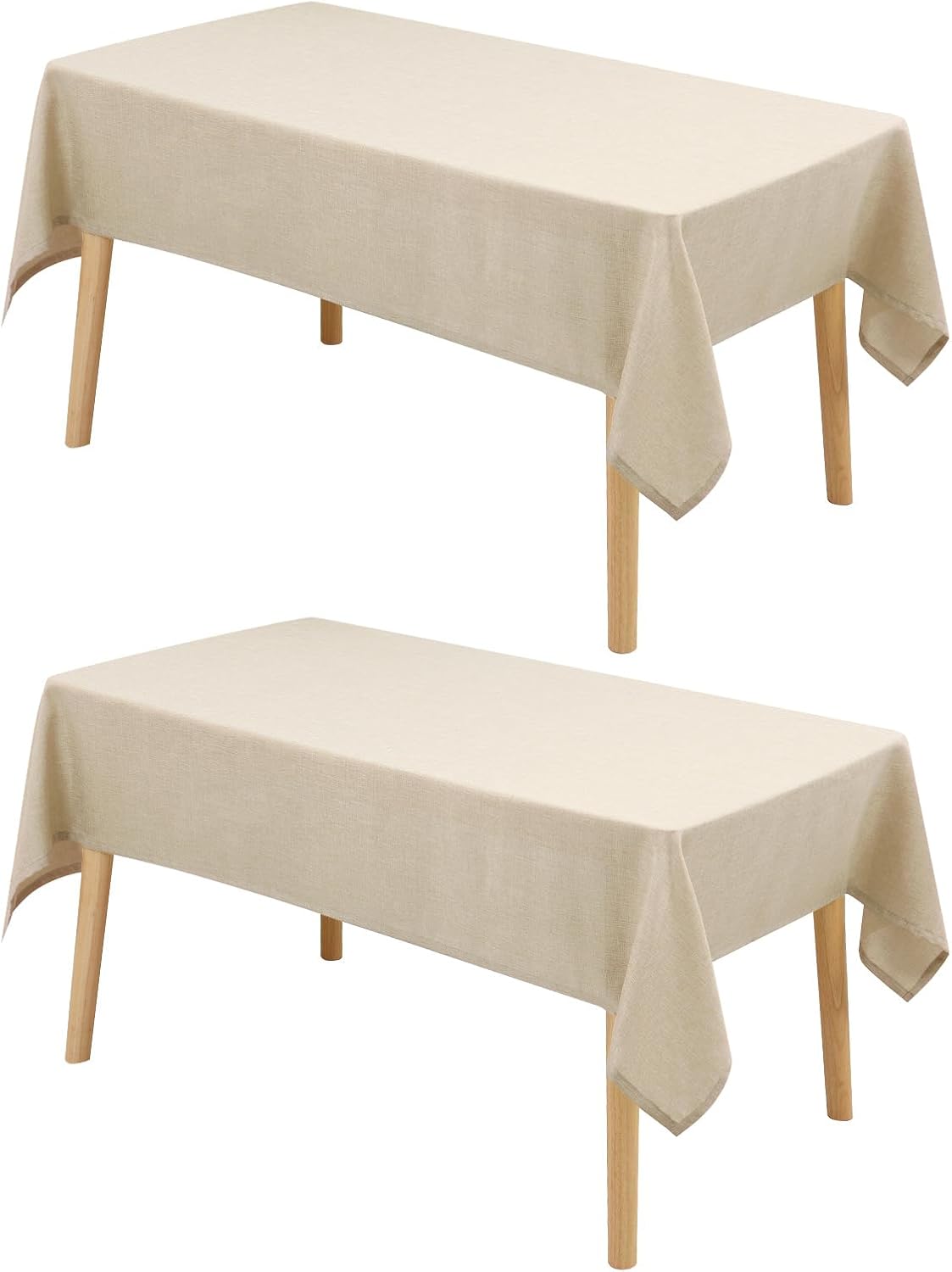 Hiasan 2 Pack Faux Linen Rectangle Tablecloth - Wrinkle and Stain Resistant Washable Table Cloth for Kitchen Dining Room Holiday Table Cover for Party Dinner, Beige, 70 x 108 Inch
