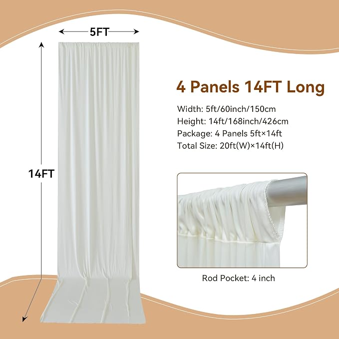 20×14ft Wrinkle Free Ivory Backdrop Curtain, Soft Silky Easy to Drape Cream - Image 2