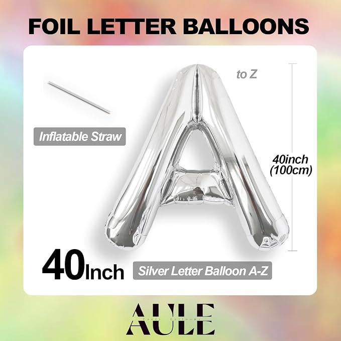 AULE 40 Inch Silver K Balloon Letter Foil A-Z Birthday Big Alphabet | Birthday - Image 6