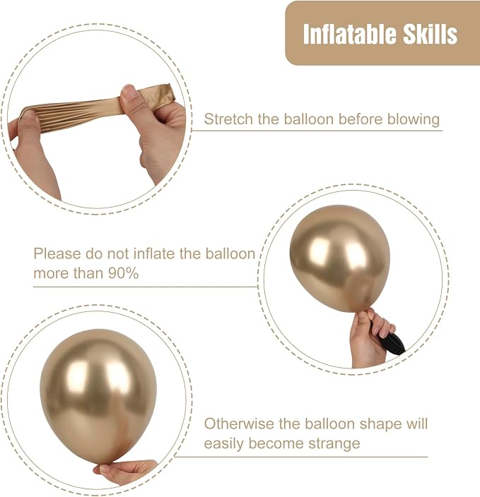 RUBFAC Gold Balloons 129pcs Chrome Gold Balloon Arch Different Sizes | Latex - Image 4