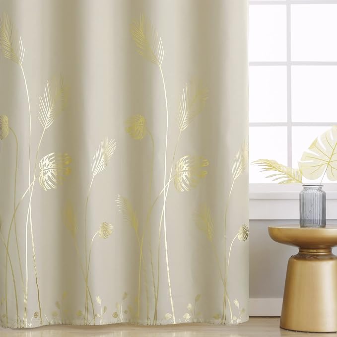 Drape for Living Room 100W x 84L Inch Length Elegant Gold Palm Tree Designed - Image 3
