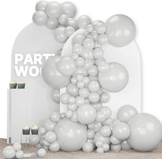 PartyWoo Grey Balloons 140pcs Light Pastel Pale Gray Color 5 Inch | 18 12 10 5 by PartyWoo