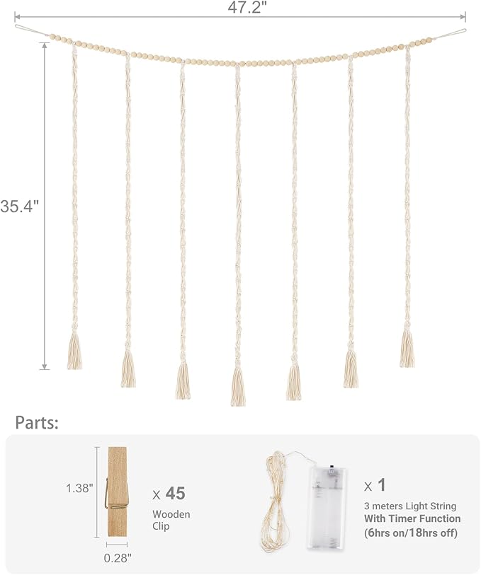 Mkono Hanging Photo Display, Boho Macrame Wall Decor - Image 6