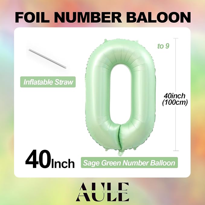 AULE 40 Inch Sage Green 1 Balloon Numbers Foil 0-9 Birthday Big Numbers | - Image 5
