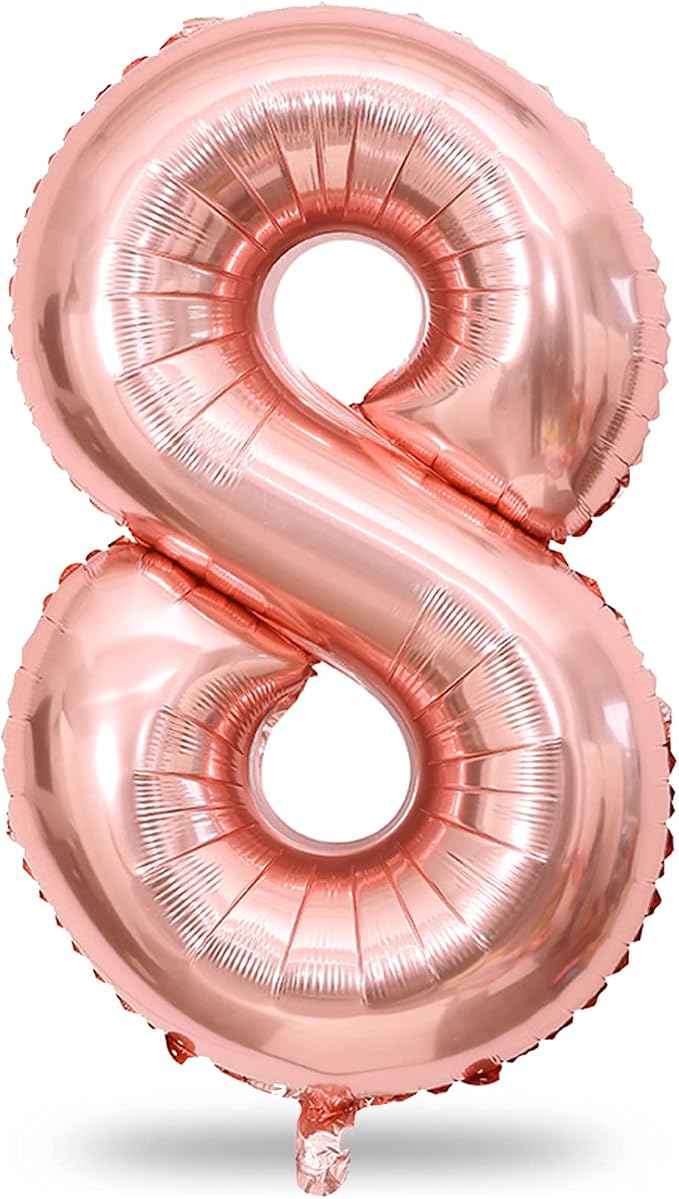 Rose Gold 8 Balloons, 40 Inch Large Foil Number Balloons Set 0-9, Self by Lingqiang